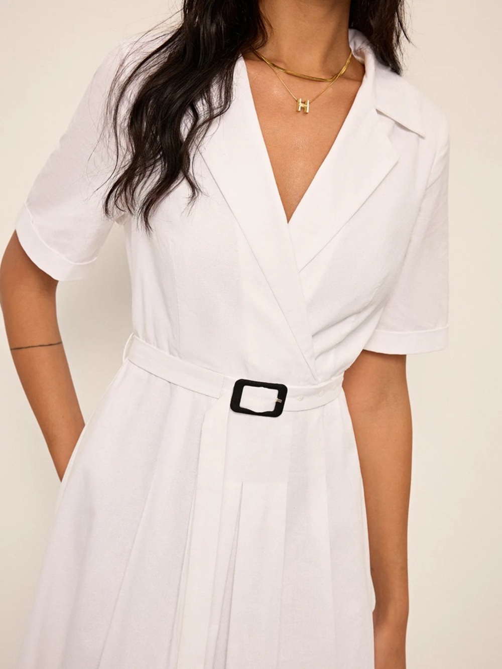 52 Linen & Blend Belted Pleated Shirt Dress - Picture 5 of 6